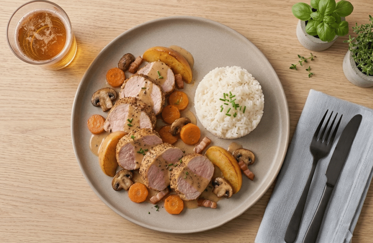 Filet mignon de porc au cidre et aux pommes